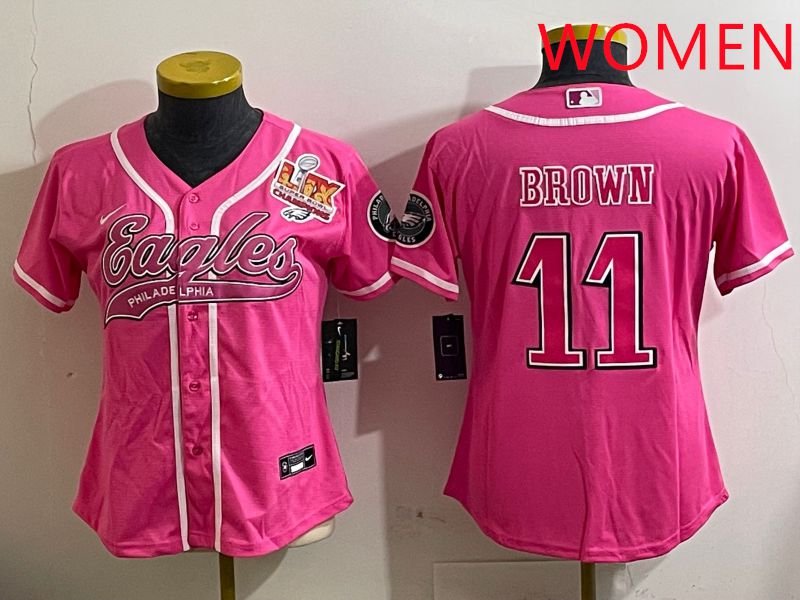 Women Philadelphia Eagles 11 Brown Pink Jointly Name 2025 Nike Limited NFL Jersey style 4